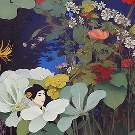 Geisha in Blumen II von Nop Briex