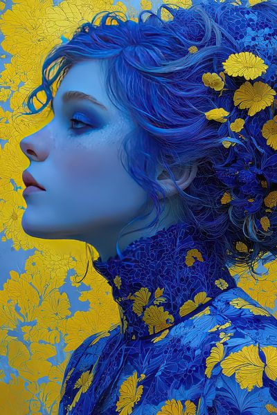 portrait in yellow and blue by Egon Zitter