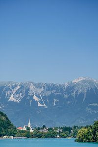 View on Lake Bled with Martinschurch and Julian Alps