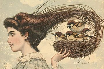 Woman with birds in a nest by Imperial Art House