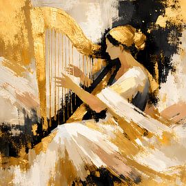 Golden Melodies – The Harpist in Gold and White by ButterflyPix