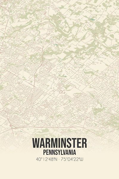 Carte ancienne de Warminster (Pennsylvanie), USA. par Affiches de lieux