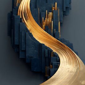 Opstijgende Goudrivier - 3D Vloeibare Abstracte Kunst van MajesticArts