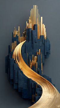 Opstijgende Goudrivier - 3D Vloeibare Abstracte Kunst