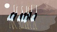Japon grues sur beige marron