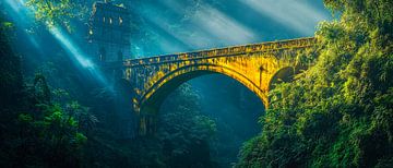 Brug in de jungle - Mystiek en groen van Poster Art Shop