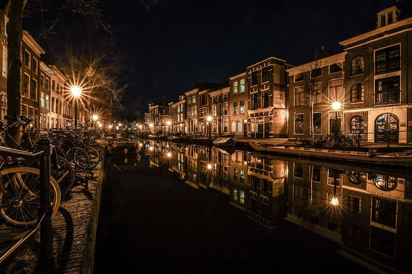 Grachtenhäuser am Oude Rijn in Leiden von Dirk van Egmond