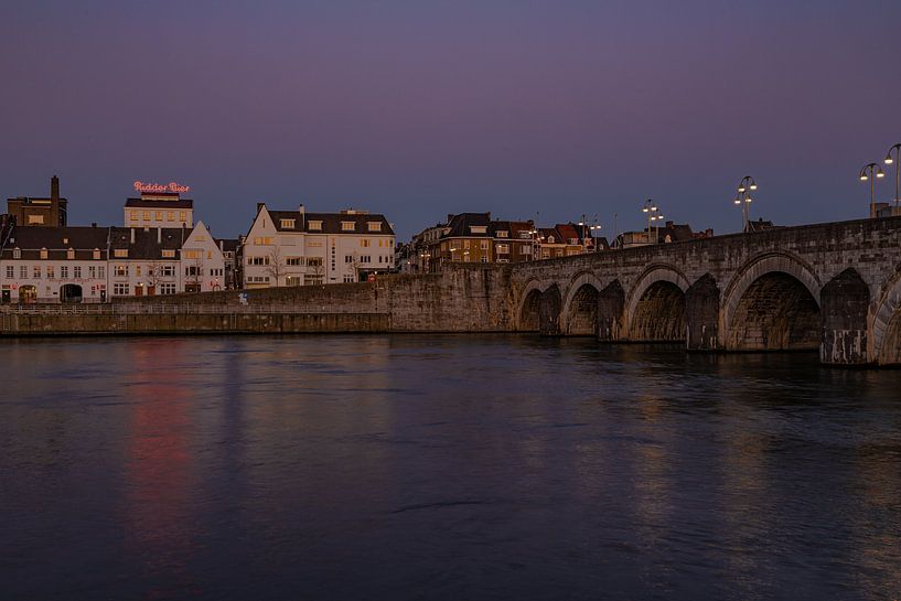 Sunset over the river Meuse and Wyck district and Sint Servaas bridge in Maastricht by Kim Willems