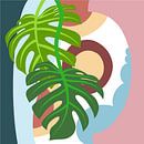 Modern abstract vrije vormen in heldere kleuren met een plant van Sonja Kemp thumbnail