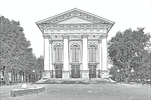 Nieuwe kerk in Zierikzee Potloodtekening