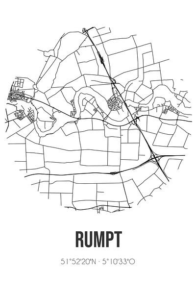 Rumpt (Gelderland) | Map | Black and white by Prints of Place