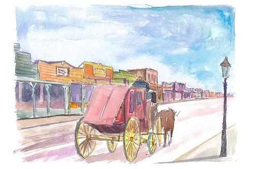 La diligence de Tombstone passe devant de vieilles boutiques western