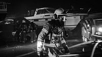 Pompier sur un très grand incendie dans la marina de Harderwijk
