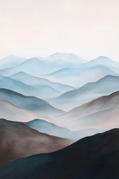 Zachte heuvels in zachte blauwtinten van Poster Art Shop