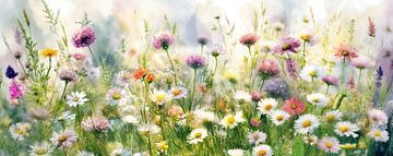 Zomer! Panorama schilderij met veldbloemen van Studio Pieternel