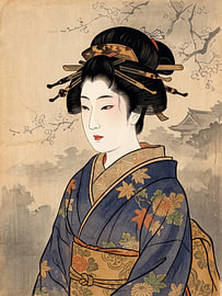 Une élégante geisha de l'époque d'Edo dans toute la splendeur de l'automne sur my pixel art
