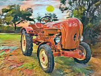 Tractor Porsche in stijl aquarel