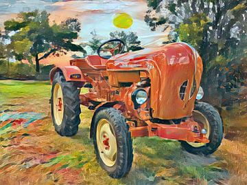 Tractor Porsche in stijl aquarel van Christian Lauer