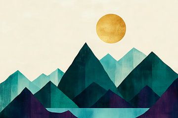 Abstrakte Berglandschaft mit Sonne von Poster Art Shop