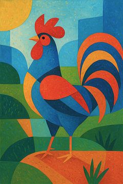 Peinture géométrique du coq. sur Galerie Hoppenbrouwers