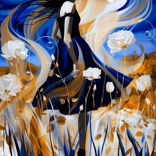 Femme dans un champ de fleurs - 2 | Abstrait