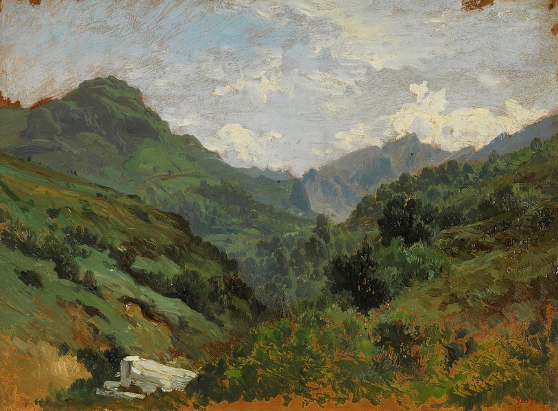 Carlos de Haes-Green Mountain Forest Valley landschap, Antique landschap van finemasterpiece