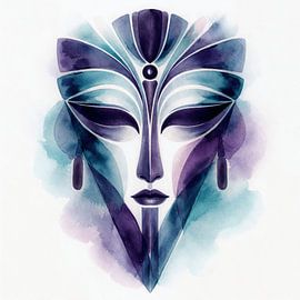 Masque inca abstrait dans des tons bleus (AI) (puissant, repaire masculin, viril, robuste, Pérou)