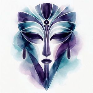 Masque inca abstrait dans des tons bleus (AI) (puissant, repaire masculin, viril, robuste, Pérou)