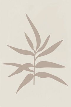 Modern botanical art. Twig in beige on white by Dina Dankers