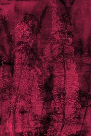 Abstract Botanical. Flowers, fern  and grasses in black, red, magenta by Dina Dankers