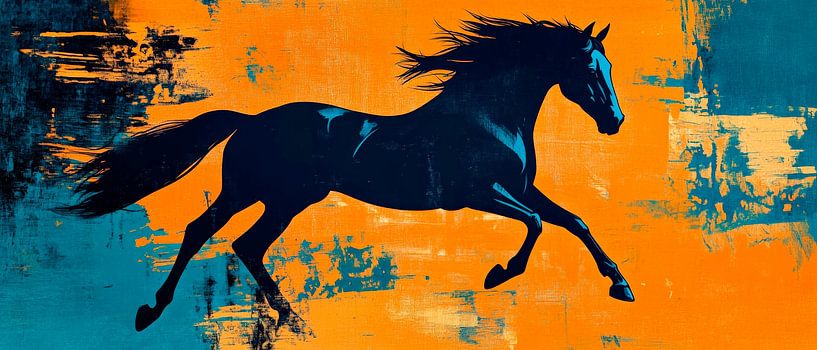 Black horse on a bright background by Poster Art Shop