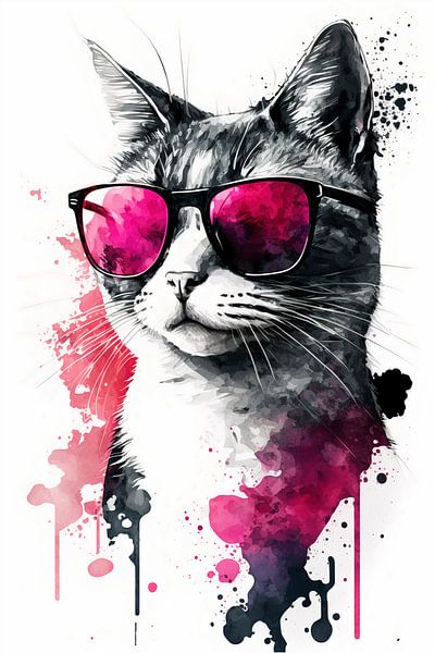Trendy Cat with Pink Sunglasses by Poster Art Shop