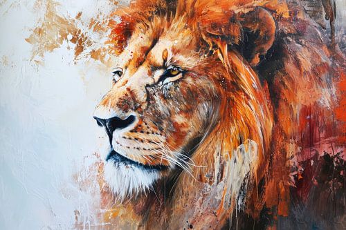 Geschilderde canvas van het portret van een leeuw van Digitale Schilderijen