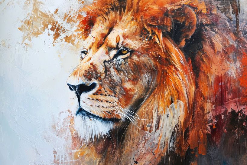 Painted canvas of the portrait of a lion by Digitale Schilderijen