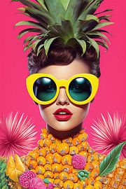 Tropische Ananasfrau in knalligen Farben von Laila Bakker