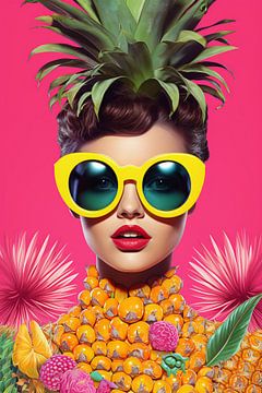 Tropische ananas vrouw in flitsende kleuren van Laila Bakker