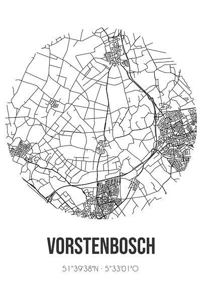 Vorstenbosch (Noord-Brabant) | Map | Black and White by Prints of Place