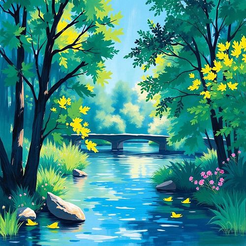 De zonovergoten kruising: een rustige ochtend bij de groene stenen brug