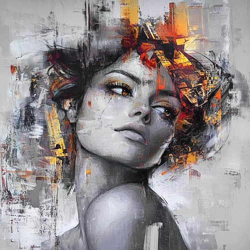 Portrait expressif avec des coups de pinceau abstraits et ardents