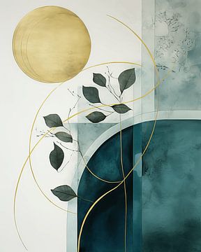 Botanisch, modern en abstract in groen en goud van Studio Allee
