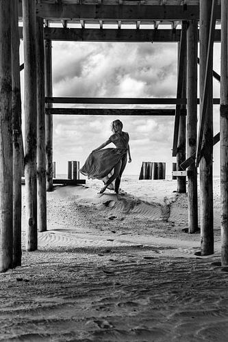 Moody beach day with a dancer