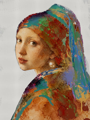 Girl with a Pearl Earring | Urban graffiti, colourful expression on a white background