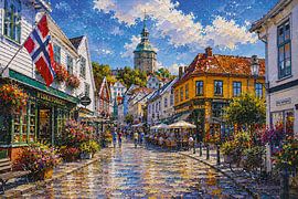 Stavanger in Norway, an impressionist painting. by Gallery Hoppenbrouwers
