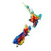 Neuseeland | Bunte Karte in Wasserfarbe | Blau Lila Orange Azurblau von WereldkaartenShop