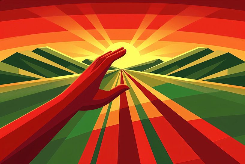Die Hand greift nach dem strahlenden Sonnenuntergang von Imperial Art House