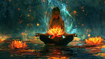 vrouw met lotusbloem meditatie van Egon Zitter