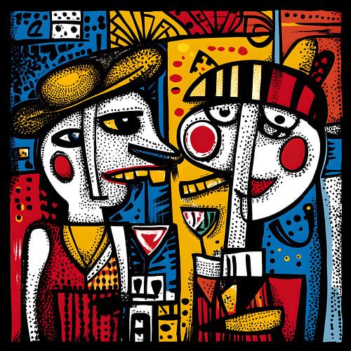 Cuba Libre Festival in kleur. Cartoon in de stijl van Saul Steinberg en Keith Haring