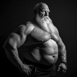 Oude bodybuilder met een witte baard van BEARpictureart