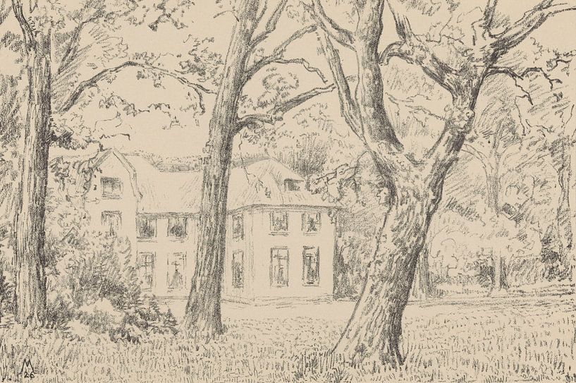 Simon Moulijn, Blick auf die Villa Groot Haesebroek vom Garten Groot Hasebroeck aus, 1926 von Atelier Liesjes