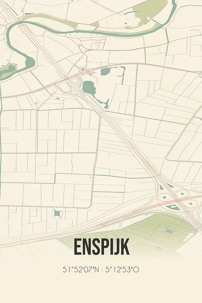 Carte ancienne de Enspijk (Gelderland) par Affiches de lieux